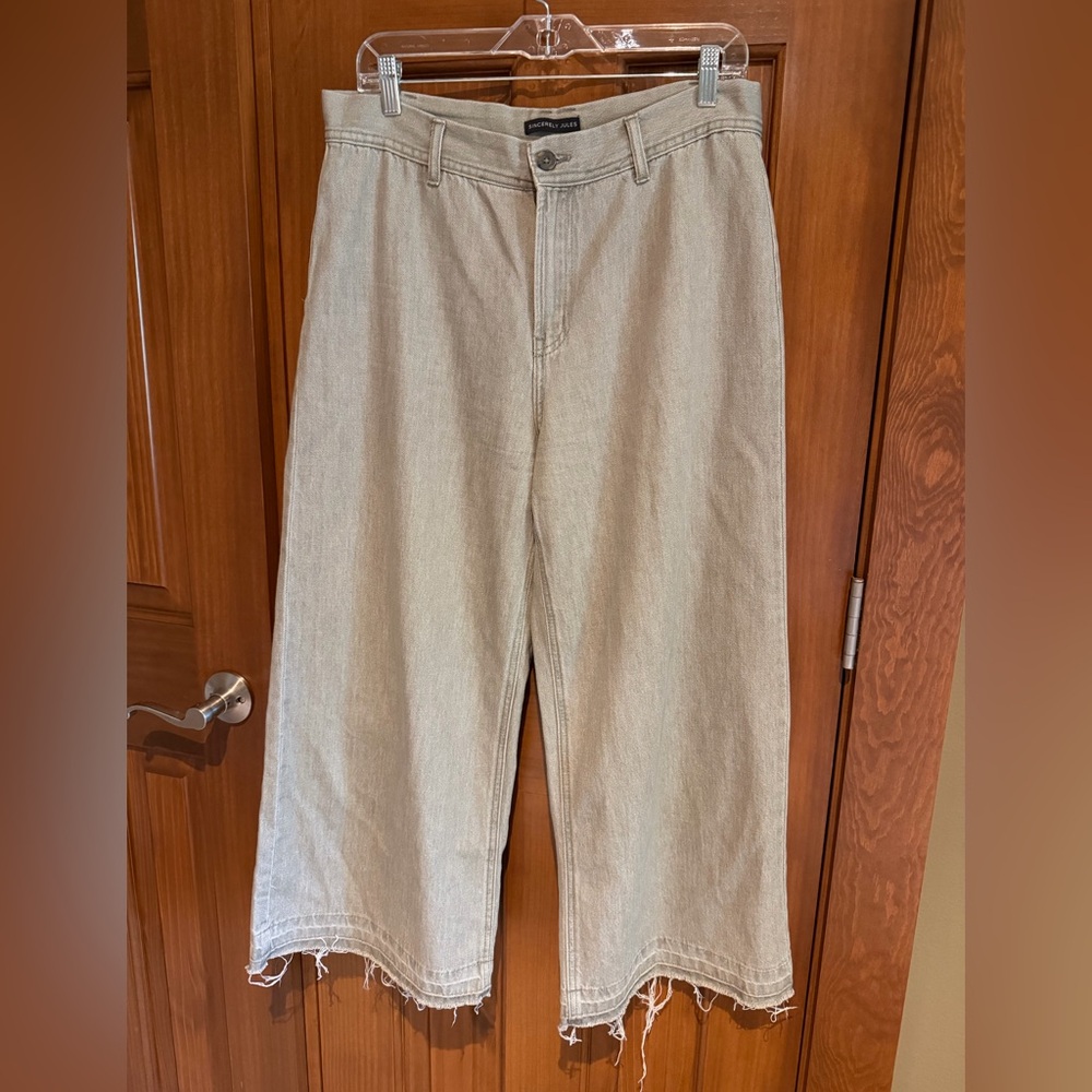 Sincerely Jules Light Beige/Cream Cropped Wide-Leg Jeans
